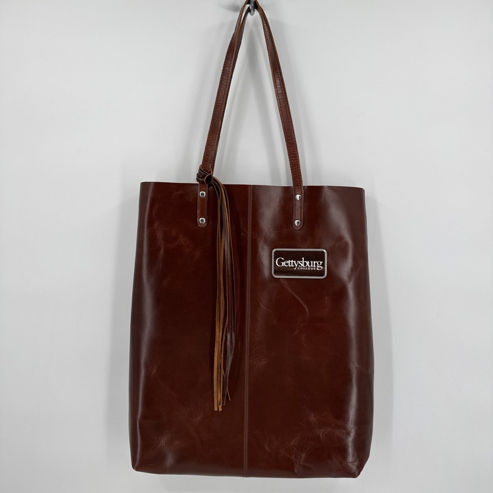 Canyon Outback Brown Leather Tote Bag Gettysburg College Fringe Purse Collegiate